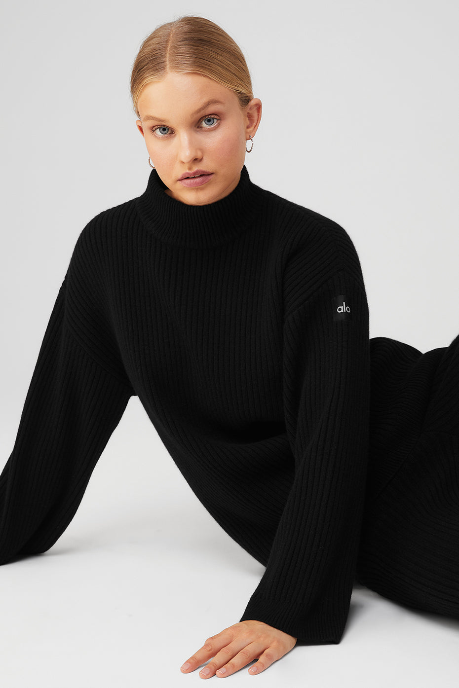 Cashmere Ribbed Winter Dream Mock Neck Coverup - Black