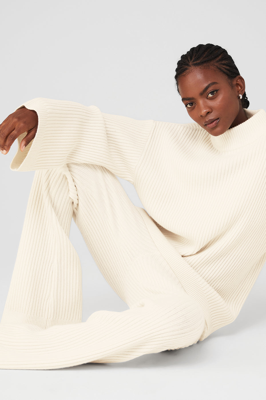 Cashmere Ribbed Winter Dream Mock Neck Coverup - Ivory