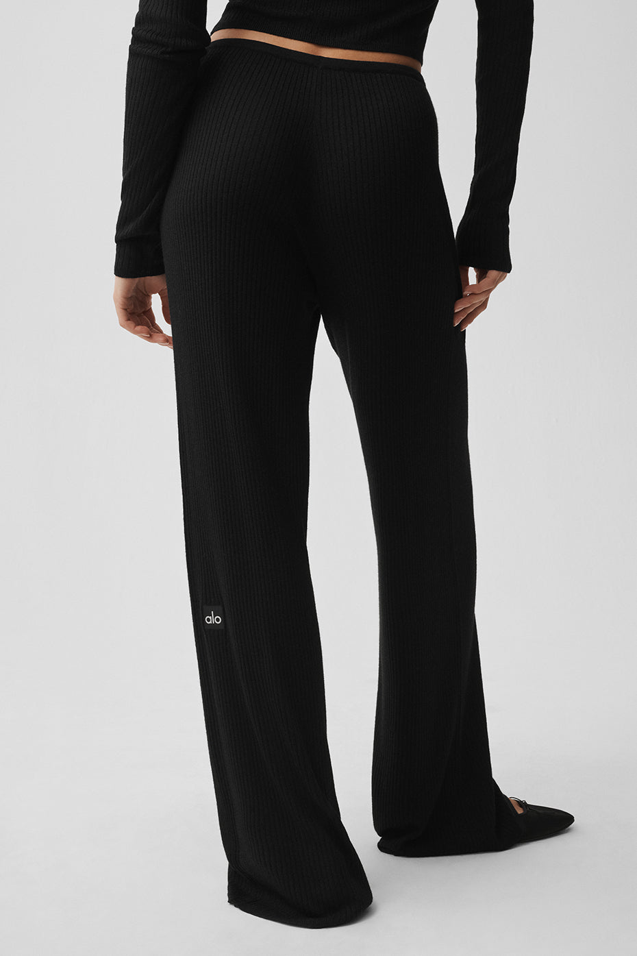 Sweater Knit Mid-Rise Unwind Wide Leg Pant - Black