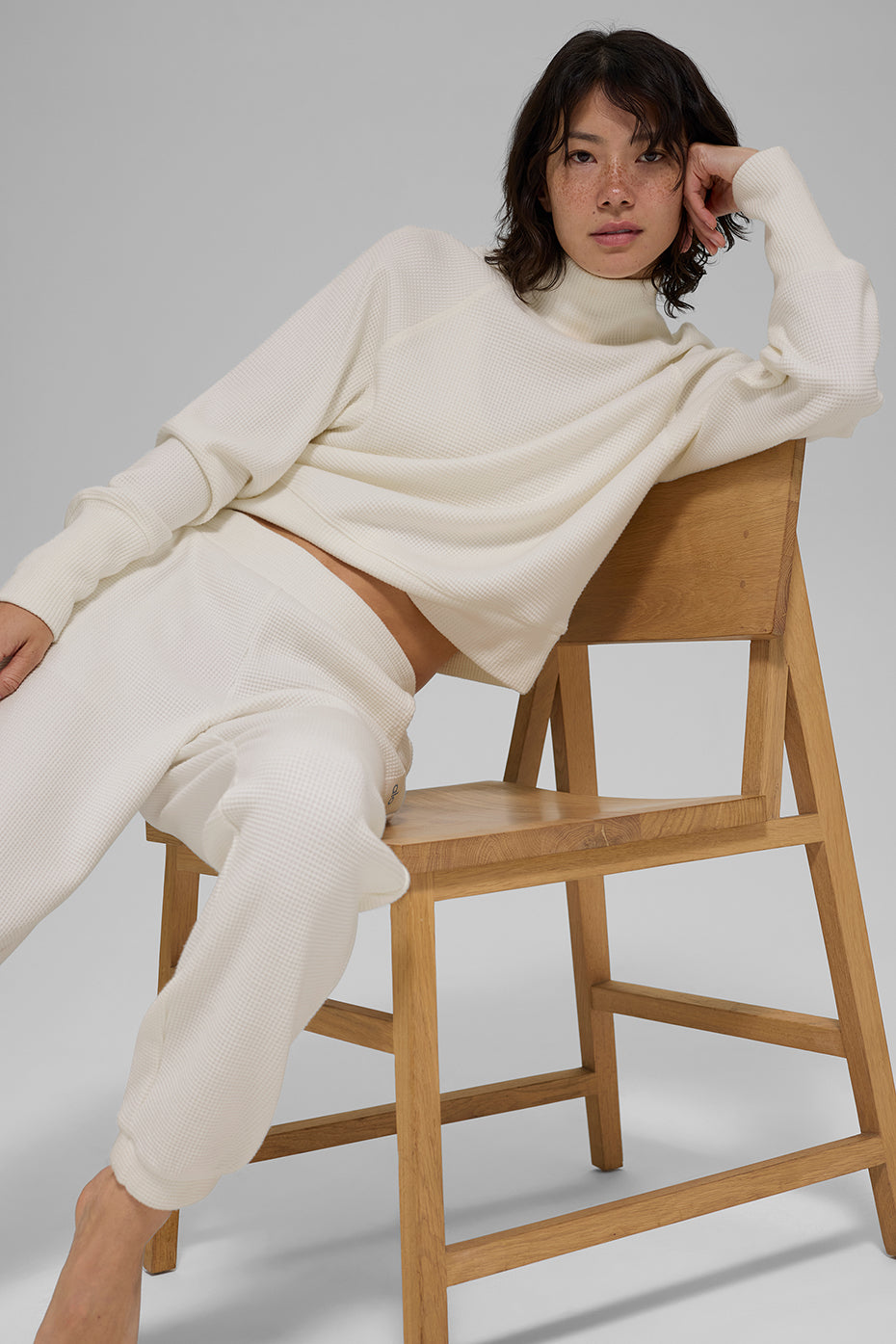 Waffle Weekend Escape Mock Neck Long Sleeve - Ivory