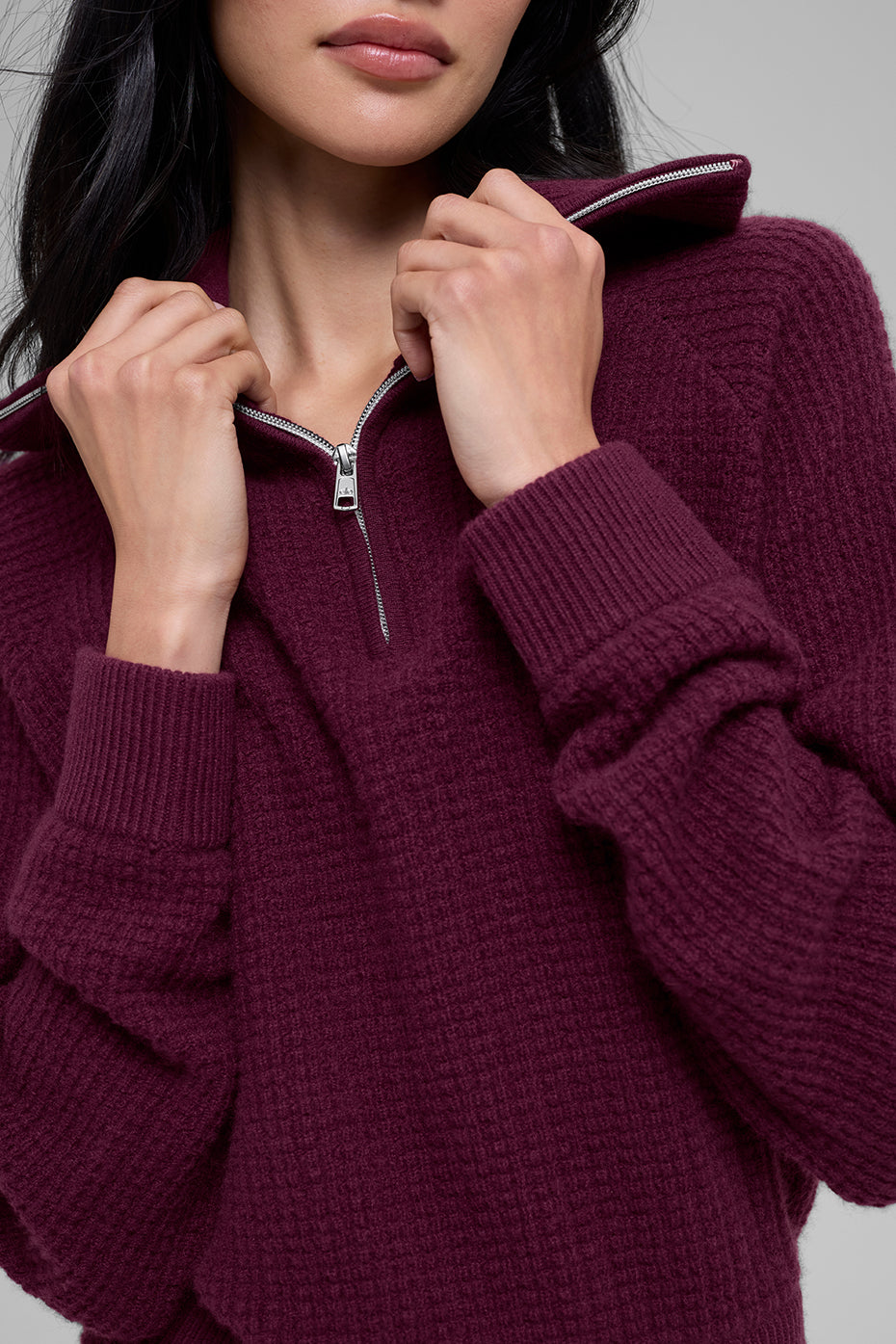Cashmere Plush Waffle 1/4 Zip Pullover - Burgundy