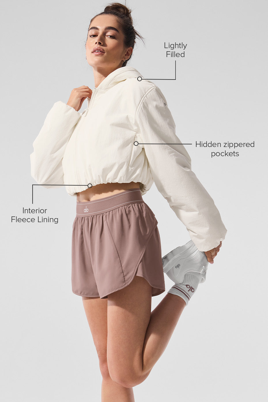 Cropped Mountain Peak Full-Zip Hoodie - Ivory