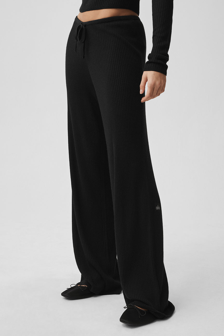 Sweater Knit Mid-Rise Unwind Wide Leg Pant - Black