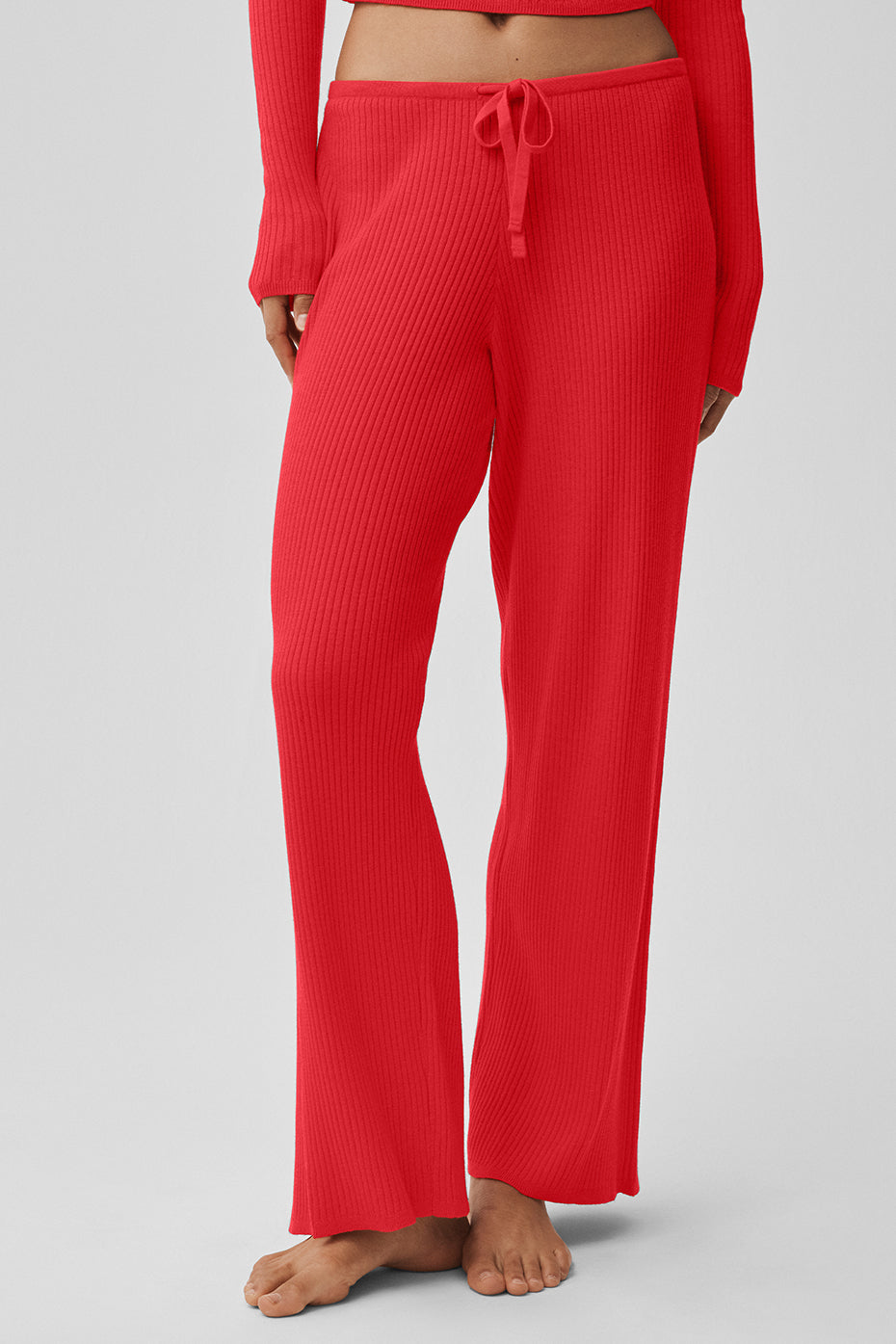 Sweater Knit Mid-Rise Unwind Wide Leg Pant - Bright Red