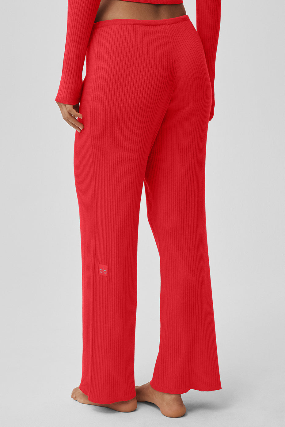 Sweater Knit Mid-Rise Unwind Wide Leg Pant - Bright Red