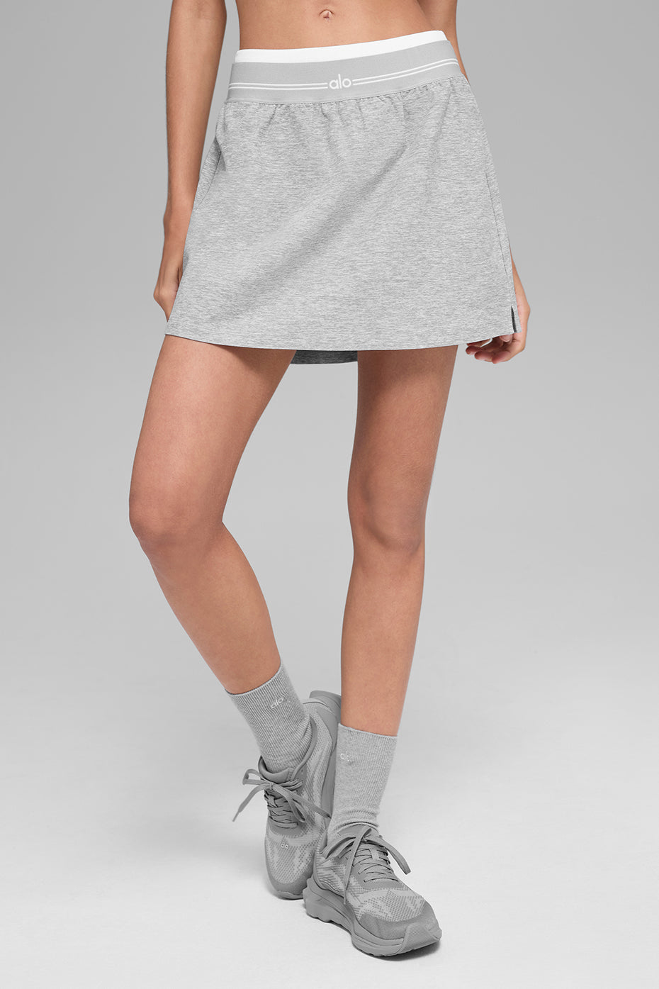 Alosoft Better Together Tennis Skirt - Athletic Heather Grey/White